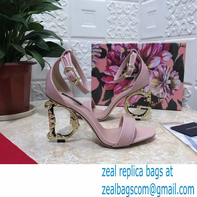 Dolce  &  Gabbana Heel 10.5cm Leather Sandals Light Pink with Baroque D & G Heel 2021